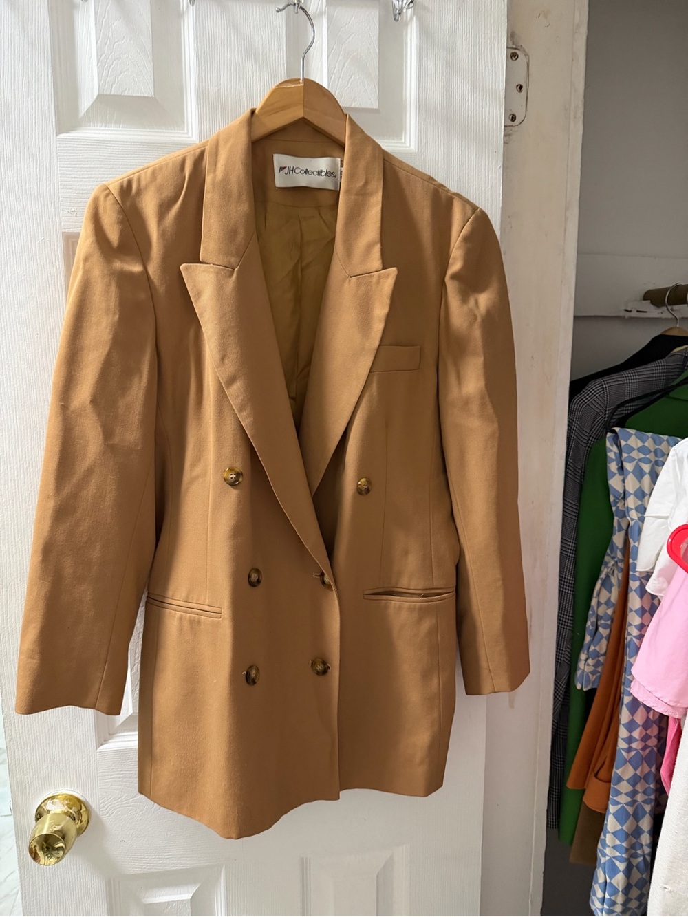 Camel Double-Breasted Blazer